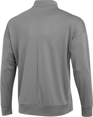 Rückansicht einer grauen Jacke mit langen Ärmeln und Stehkragen. Rückansicht einer grauen Jacke mit langen Ärmeln und Stehkragen.