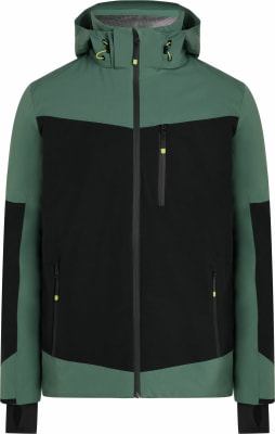 Grüne und schwarze Herrenjacke mit Kapuze und Reißverschluss. Grüne und schwarze Herrenjacke mit Kapuze und Reißverschluss.