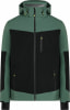 Grüne und schwarze Herrenjacke mit Kapuze und Reißverschluss.