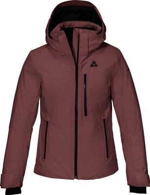 Damen-Skijacke in Rosa mit schwarzem Reißverschluss und Logo. Damen-Skijacke in Rosa mit schwarzem Reißverschluss und Logo.