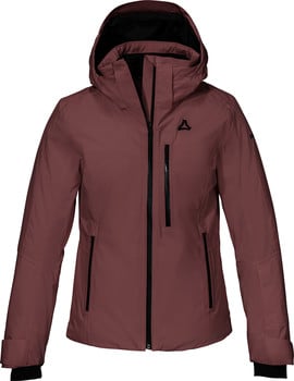 Damen-Skijacke in Rosa mit schwarzem Reißverschluss und Logo.
