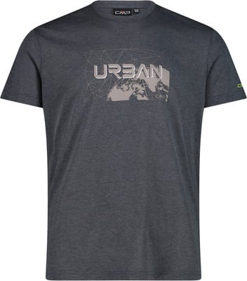 Herren dunkelgraues T-Shirt mit Weltkartenaufdruck und dem Schriftzug URBAN. Herren dunkelgraues T-Shirt mit Weltkartenaufdruck und dem Schriftzug URBAN.