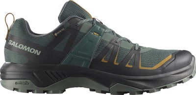 Herren-Outdoor-Schuh von Salomon mit Gore-Tex-Membran in Dunkelgrün. Herren-Outdoor-Schuh von Salomon mit Gore-Tex-Membran in Dunkelgrün.