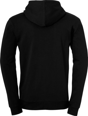 Rückansicht eines schwarzen Hoodies mit langen Ärmeln. Rückansicht eines schwarzen Hoodies mit langen Ärmeln.