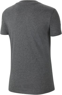 Rückansicht eines dunkelgrauen Kurzarm-T-Shirts mit Logo