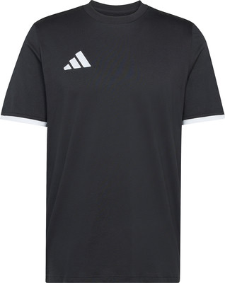 Schwarzes Adidas T-Shirt mit weißem Logo und weißen Ärmelbündchen. Schwarzes Adidas T-Shirt mit weißem Logo und weißen Ärmelbündchen.