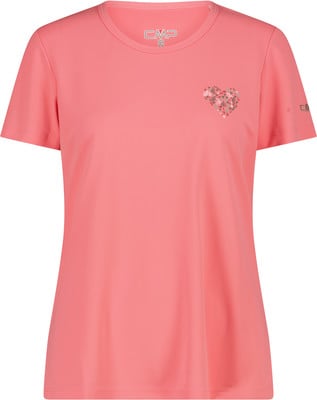Ein rosa T-Shirt mit kurzen Ärmeln und einem Blumenherz-Aufdruck. Ein rosa T-Shirt mit kurzen Ärmeln und einem Blumenherz-Aufdruck.