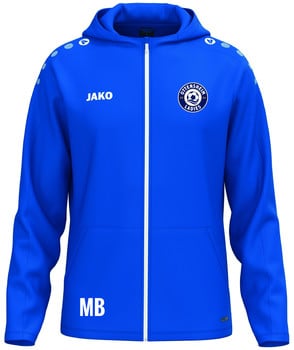 Blaue Kapuzenjacke mit dem Logo des Teams Ottensheim Ladies und der Marke Jako.