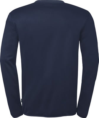 Ein dunkelblauer Pullover mit langen Ärmeln und Rundhalsausschnitt. Ein dunkelblauer Pullover mit langen Ärmeln und Rundhalsausschnitt.
