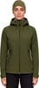 Grüne Damenjacke mit Kapuze und Stirnband, geeignet für Outdoor-Aktivitäten.