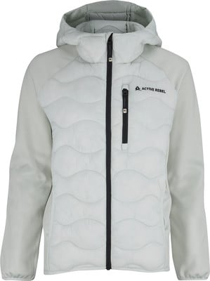 Eine leichte Steppjacke mit Kapuze und gestepptem Frontpanel in Pastellgrau. Eine leichte Steppjacke mit Kapuze und gestepptem Frontpanel in Pastellgrau.