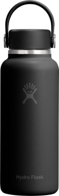 Schwarze Hydro Flask Flasche mit Griff und Logo. Schwarze Hydro Flask Flasche mit Griff und Logo.