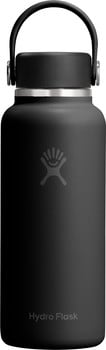 Schwarze Hydro Flask Flasche mit Griff und Logo.
