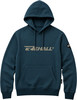Blauer Kapuzenpullover mit REHALL-Logo auf der Brust.