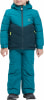 Kinder-Winterjacke und -Hose in Dunkeltürkis mit dunkelblauen Akzenten.