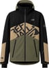 Schwarze Jacke mit beige und grünen Einsätzen und Aufdruck.