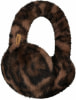 Braune flauschige Ohrenschützer mit Leopardenmuster und BARTS-Etikett.