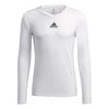 Weißes Adidas Langarmshirt mit Logo auf der Brust.