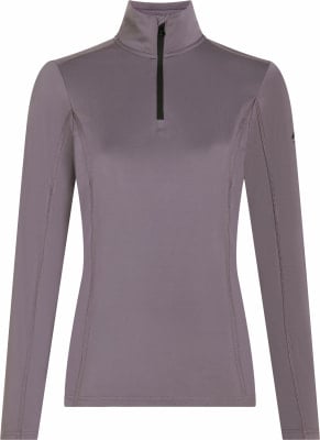 Damen-Pullover in Lila mit kurzem Reißverschluss und Stehkragen. Damen-Pullover in Lila mit kurzem Reißverschluss und Stehkragen.