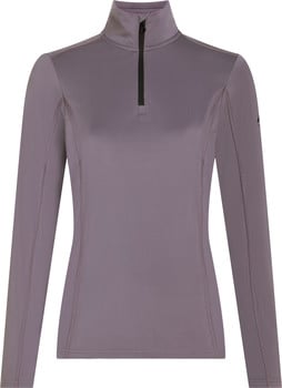 Damen-Pullover in Lila mit kurzem Reißverschluss und Stehkragen.