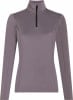 Damen-Pullover in Lila mit kurzem Reißverschluss und Stehkragen.