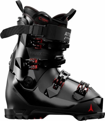 Schwarzer Atomic Hawx Magna 130 S Skischuh mit roten Akzenten.