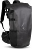 Schwarzer wasserdichter Rucksack mit Logo und Seitentaschen.