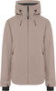 Beige Kapuzenjacke mit Reißverschluss und Seitentaschen.