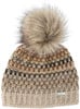 Strickmütze mit Kunstpelz-Pompon und Musterstreifen.