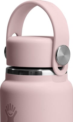 Rosa Flaschenverschluss mit Griff und Metalldetail.