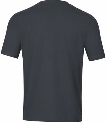 Rückseite eines dunkelgrauen Herren-T-Shirts mit kurzen Ärmeln. Rückseite eines dunkelgrauen Herren-T-Shirts mit kurzen Ärmeln.