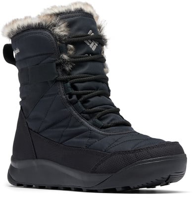Schwarze Columbia Winterstiefel mit Pelzbesatz und Schnürung. Schwarze Columbia Winterstiefel mit Pelzbesatz und Schnürung.