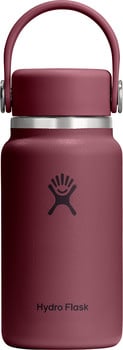 Dunkelweinrote Hydro Flask Flasche mit Griff und Logo.