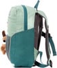 Grüner Rucksack mit einem Eichhörnchen-Plüschtier an der Seite.