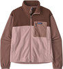 Braune und rosafarbene Fleecejacke mit Tasche und Patagonia-Logo.