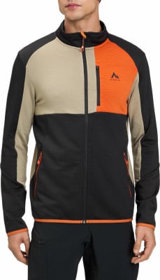 Herren-Fleecejacke von McKinley mit Farbblockdesign und orangefarbenen Akzenten. Herren-Fleecejacke von McKinley mit Farbblockdesign und orangefarbenen Akzenten.