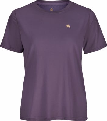 Lila Damen-T-Shirt mit kurzen Ärmeln und Logo auf der Brust. Lila Damen-T-Shirt mit kurzen Ärmeln und Logo auf der Brust.