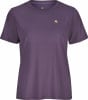 Lila Damen-T-Shirt mit kurzen Ärmeln und Logo auf der Brust.