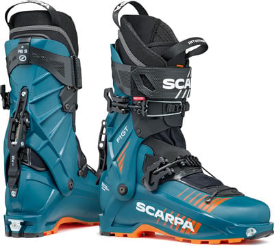 Neuer Tourenskischuh Scarpa F1 GT in Blau mit orangefarbenen Details. Neuer Tourenskischuh Scarpa F1 GT in Blau mit orangefarbenen Details.