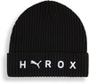 Schwarze Rippstrickmütze mit weißem Puma-Logo und HYROX-Schriftzug.