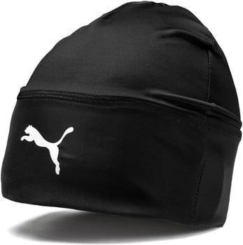 Schwarze Puma-Mütze mit weißem Logo vorne.
