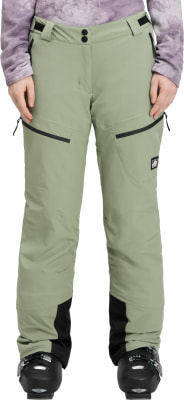 Hellgrüne Damen-Skihose mit Reißverschlüssen und schwarzen Details. Hellgrüne Damen-Skihose mit Reißverschlüssen und schwarzen Details.