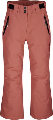Damen-Skihose in Rosa mit schwarzen Reißverschlüssen und Logo.