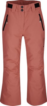 Damen-Skihose in Rosa mit schwarzen Reißverschlüssen und Logo.