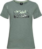 Grünes Damen-T-Shirt mit Berg- und Waldaufdruck, kurzärmelig.