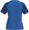 Rückansicht eines blauen T-Shirts mit dunkelblauen Ärmeln.