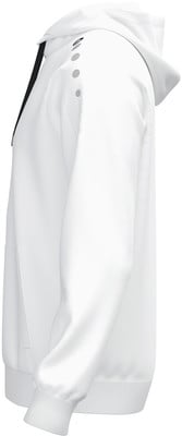 Weißer Kapuzenpullover mit schwarzer Kordel, Verzierungen auf der Schulter. Weißer Kapuzenpullover mit schwarzer Kordel, Verzierungen auf der Schulter.