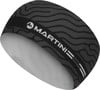 Schwarzes Martini Stirnband mit grauem Muster und Markenlogo.