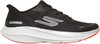 Schwarzer Skechers Laufschuh mit weißer Sohle und roten Akzenten.