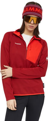 Frau in roter Sportkleidung und Skibrille. Frau in roter Sportkleidung und Skibrille.